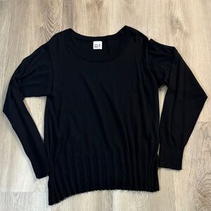 PLANET Pima Cotton Cropped crew scoop neck Sweater one size black minimalist